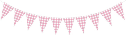 Pink Gingham Tea Party Disposable Tableware Set - 176-Piece Includes 9" & 7" Paper Plates, Cups, Napkins, Cutlery, Plus 1 Hanging Pennant Banner for Birthday, Baby Shower, Garden Party Decor