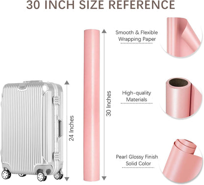 30 Inch Jumbo Pink Wrapping Paper - 81.5 Sq Ft Pearly-Lustre Solid Color Pink Wrapping Paper Perfect for Baby Shower, Wedding, Birthday, Valentine's Day - 30 inch x 33 feet