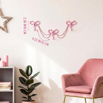 1 Set Bow Wall Hooks, 3 Hook Bow Style, Pink