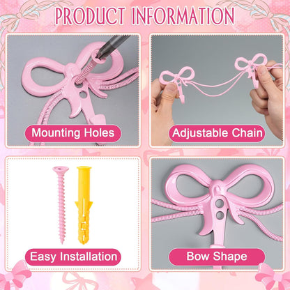 1 Set Bow Wall Hooks, 3 Hook Bow Style, Pink