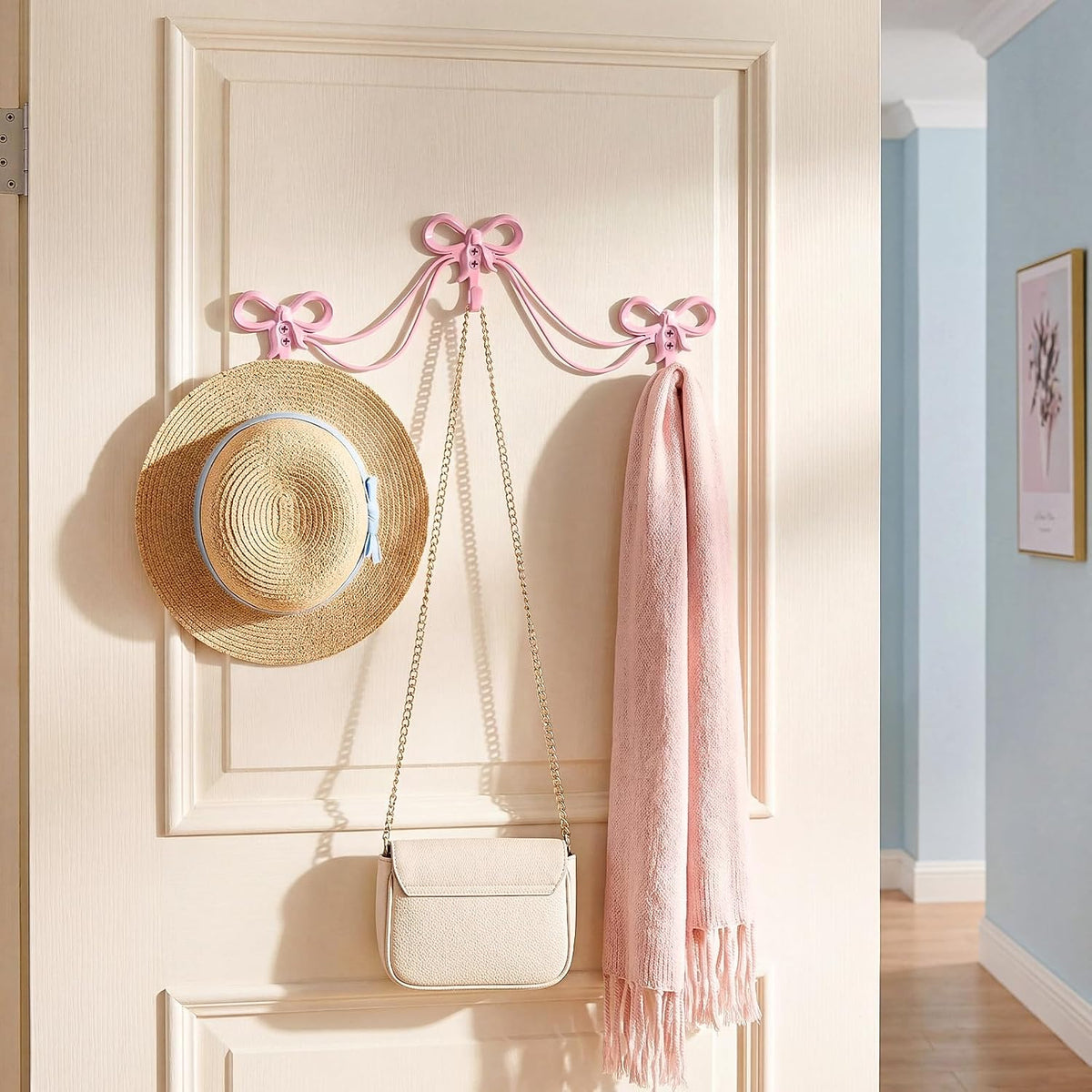 1 Set Bow Wall Hooks, 3 Hook Bow Style, Pink