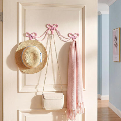 1 Set Bow Wall Hooks, 3 Hook Bow Style, Pink