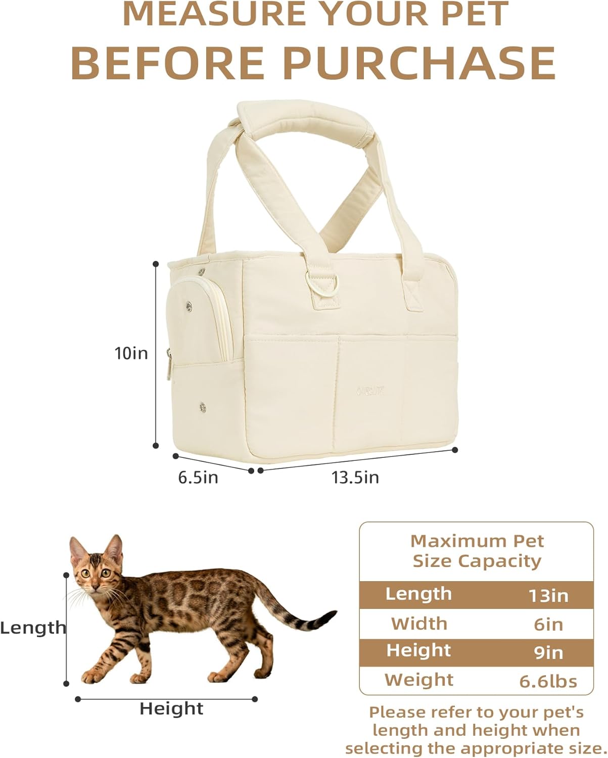 ONECUTE Dog Purse Carrier for Small Dogs Rabbit cat with Large Pockets, Cotton Bag, Dog Carrier Soft Sided, Collapsible Travel Puppy Carrier (Beige, 13.6" L x 6.5" W x 10" H)