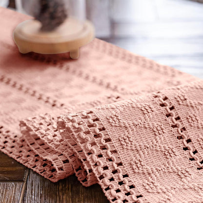 Macrame Table Runner Pure Pink Boho Table Runners with Tassels Hand Woven Cotton Table Runner Rustic Farmhouse Table Runners for Bohemian Kitchen Dining Table(12x71in)