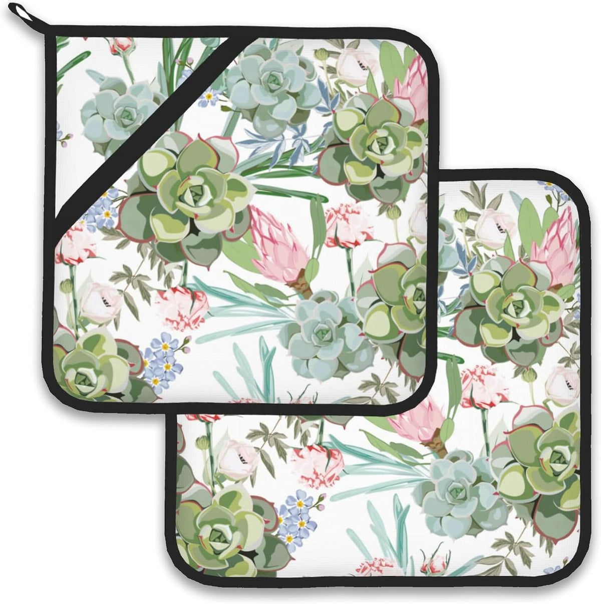 Succulent Pink Flower Herbs Pot Holder Set of 2,Heat Resistant Potholders Oven Hot Pads for Kitchen Cooking Baking BBQ