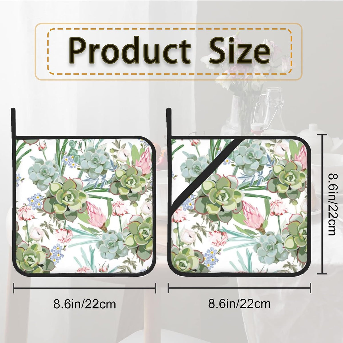 Succulent Pink Flower Herbs Pot Holder Set of 2,Heat Resistant Potholders Oven Hot Pads for Kitchen Cooking Baking BBQ
