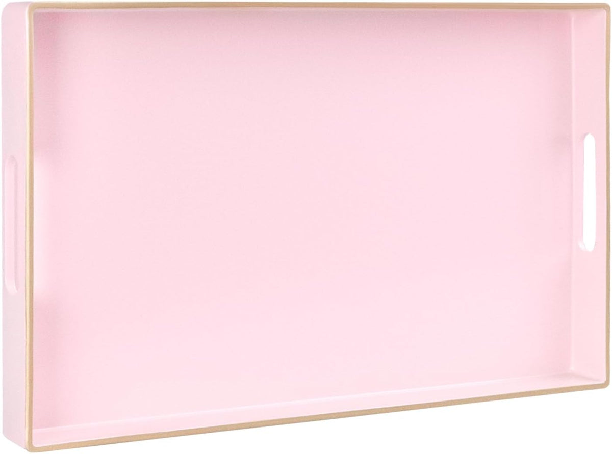 Pink Decorative Tray for Coffee Table, Serving Tray with Handles
