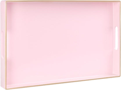 Pink Decorative Tray for Coffee Table, Serving Tray with Handles