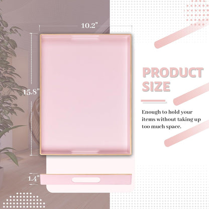 Pink Decorative Tray for Coffee Table, Serving Tray with Handles