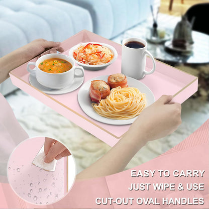 Pink Decorative Tray for Coffee Table, Serving Tray with Handles