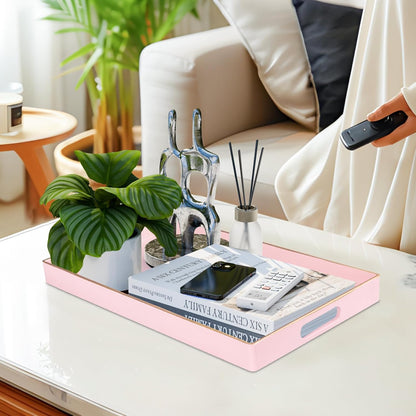 Pink Decorative Tray for Coffee Table, Serving Tray with Handles