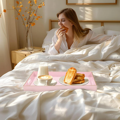 Pink Decorative Tray for Coffee Table, Serving Tray with Handles