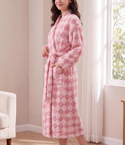 Women's Striped Plush Robe Long Soft Fluffy Bathrobe