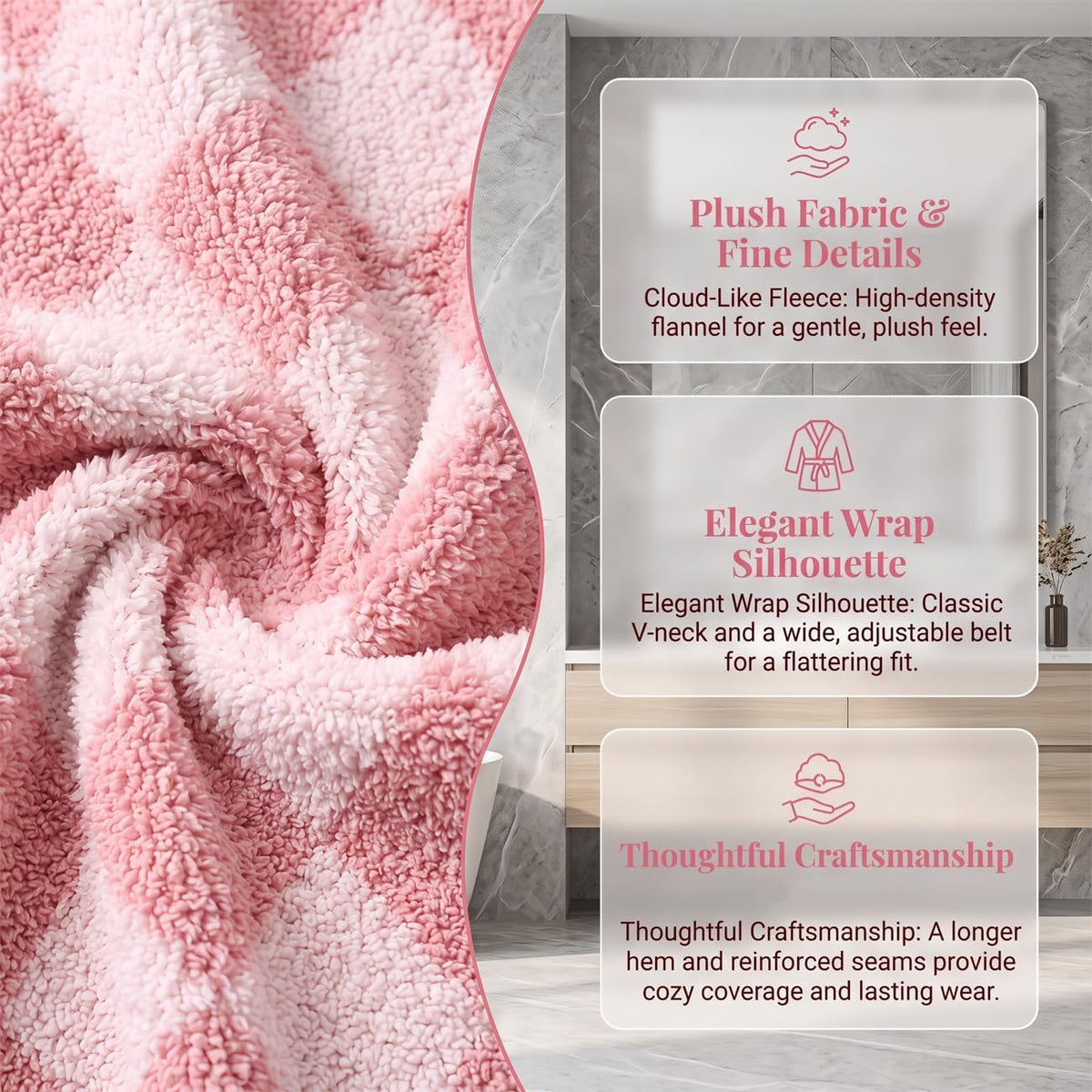 Women's Striped Plush Robe Long Soft Fluffy Bathrobe