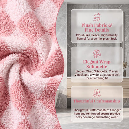 Women's Striped Plush Robe Long Soft Fluffy Bathrobe
