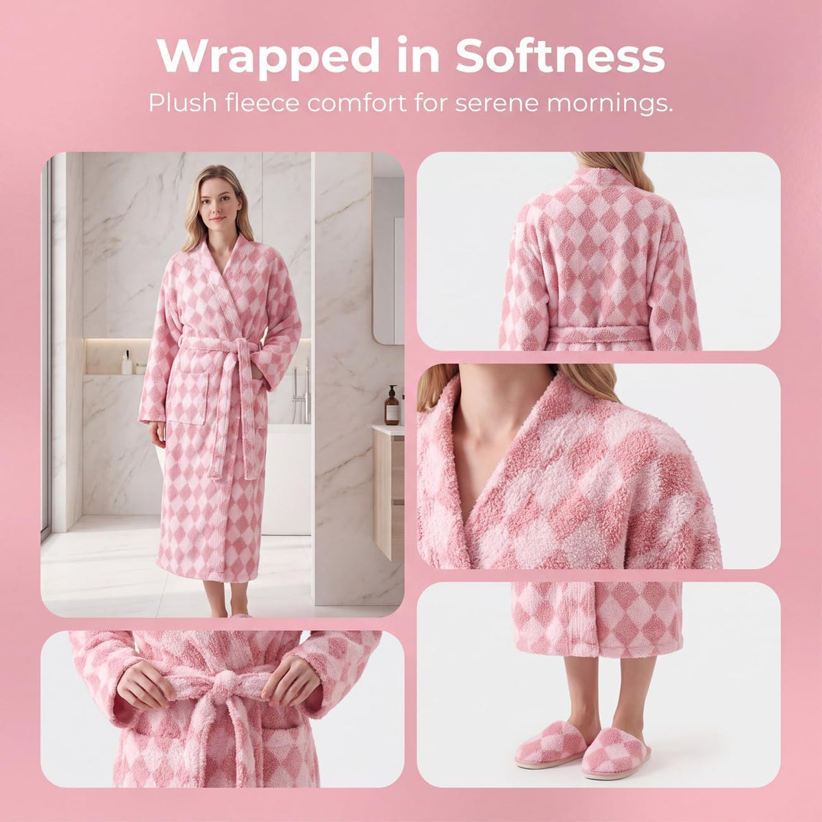 Women's Striped Plush Robe Long Soft Fluffy Bathrobe