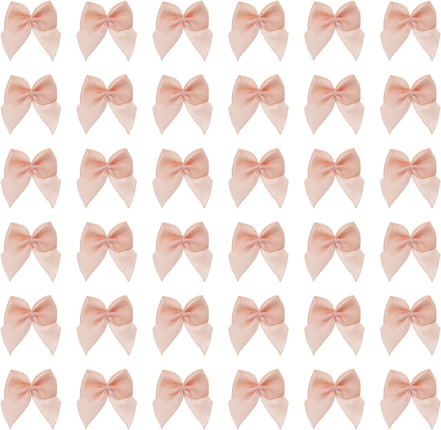 Mini Satin Ribbon Bows Small Craft Sewing Fabric Bows for Christmas Decoration Scrapbook Gift Bags Greeting Invitation Cards Cake Toppers Wedding Party Favor, 25x25mm, 50PCS (Peach Pink)