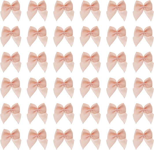 Mini Satin Ribbon Bows Small Craft Sewing Fabric Bows for Christmas Decoration Scrapbook Gift Bags Greeting Invitation Cards Cake Toppers Wedding Party Favor, 25x25mm, 50PCS (Peach Pink)