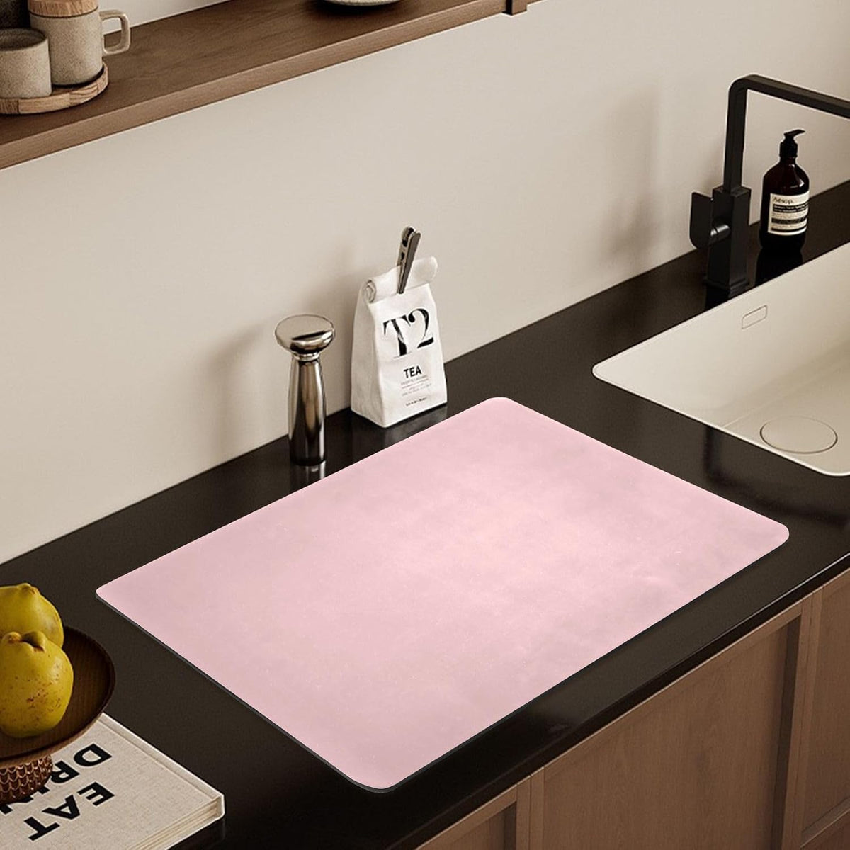 Light Pink Dish Drying Mat for Kitchen Counter Absorbent Coffee Mat for Countertops Heat Resistant Dish Drying Pad for Dishes Rack Sinks Utensils Pots, 19.7"x15.7"
