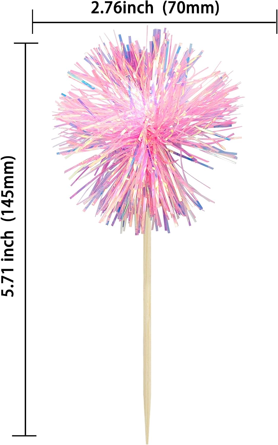 30Pcs Foil Firework Cupcake Toppers Sparkle Tinsel Cake Toppers Tinsel Drink Cake Decoration Cocktail Picks for Birthday Wedding Graduation Party Supplies Dark Pink