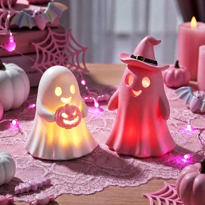 2 Pcs Pink Halloween Decorations Indoor, Light Up Cute Ghost Couple