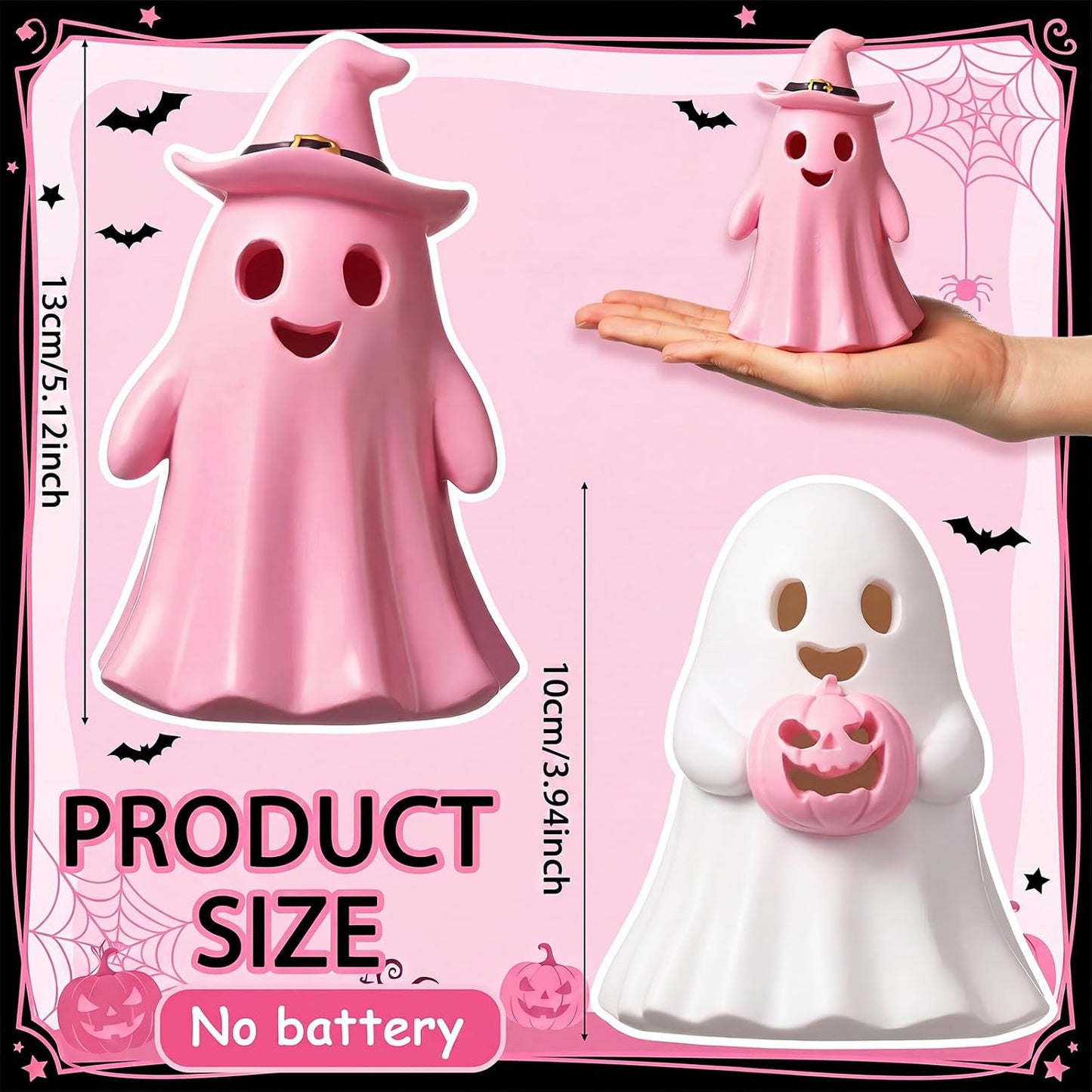 2 Pcs Pink Halloween Decorations Indoor, Light Up Cute Ghost Couple