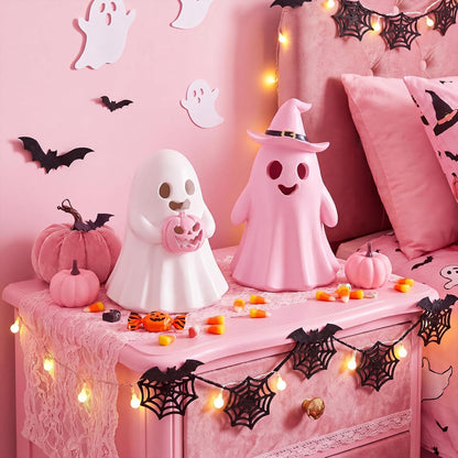 2 Pcs Pink Halloween Decorations Indoor, Light Up Cute Ghost Couple