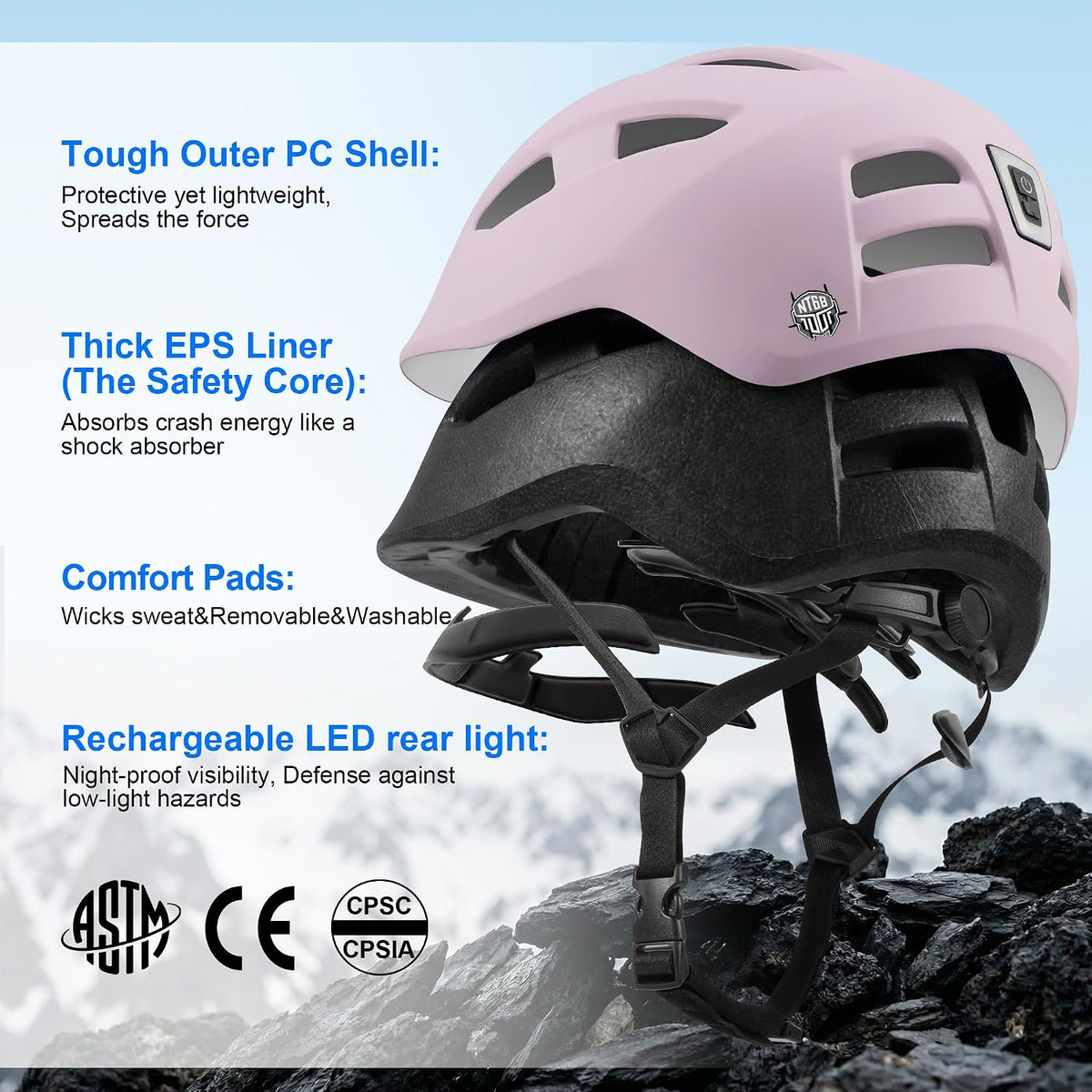 Adult Bike/Scooter Helmet Rear Light CPSC/ASTM Cert