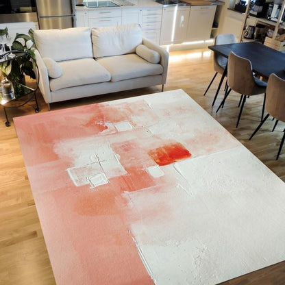 Coral Pink White Minimalist Abstract Texture 6x8 Rug for Living Room Bedroom Dining Room Machine Washable Non Slip Soft Large Carpet Nursery Dorm Guestroom Mats Modern Fresh Unique Art Deco Rugs