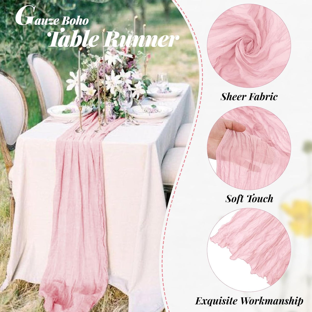 6 Pack Pink Cheesecloth Table Runner 10Ft Gauze Table Runner Boho Semi Sheer Cheese Cloth Fabric Runners for Wedding Birthday Baby Shower Party Table Decoration（Pink）