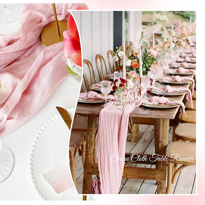 6 Pack Pink Cheesecloth Table Runner 10Ft Gauze Table Runner Boho Semi Sheer Cheese Cloth Fabric Runners for Wedding Birthday Baby Shower Party Table Decoration（Pink）