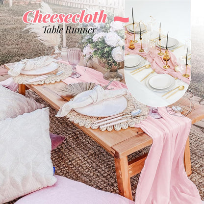 6 Pack Pink Cheesecloth Table Runner 10Ft Gauze Table Runner Boho Semi Sheer Cheese Cloth Fabric Runners for Wedding Birthday Baby Shower Party Table Decoration（Pink）