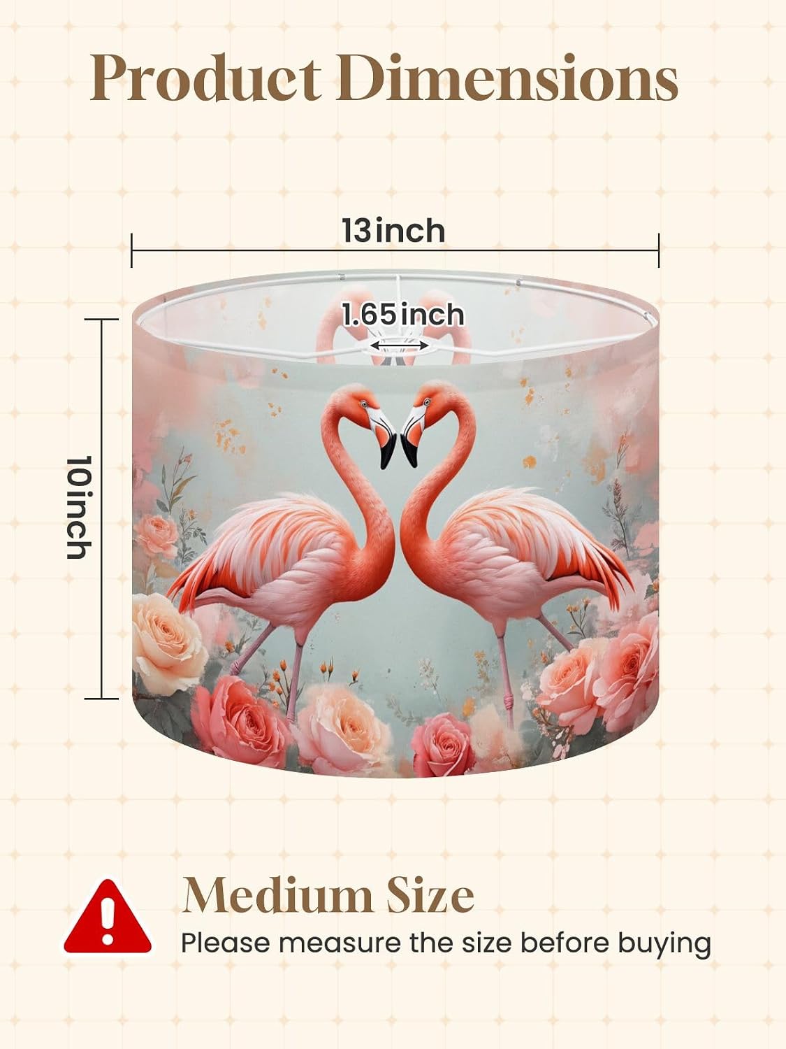 Flamingos Linen Drum Lamp Shades Easy Assembly, 13" Topx13" Bottomx10" High Tropical Animal Pink Floral Modern Roses Feathers Pastel Shades Lampshade for Table Lamps Floor Lamps Replacement Lamp Shade