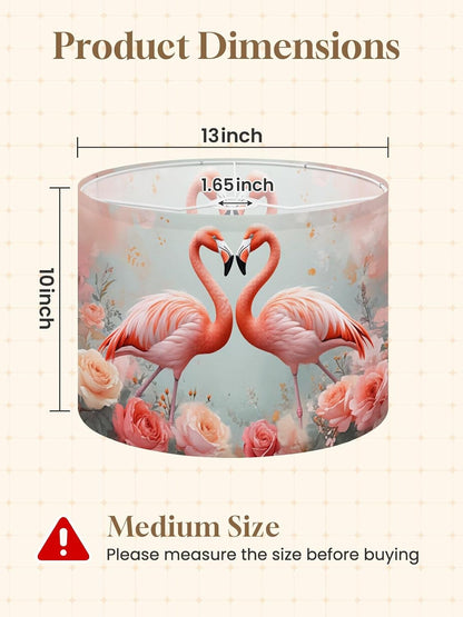 Flamingos Linen Drum Lamp Shades Easy Assembly, 13" Topx13" Bottomx10" High Tropical Animal Pink Floral Modern Roses Feathers Pastel Shades Lampshade for Table Lamps Floor Lamps Replacement Lamp Shade