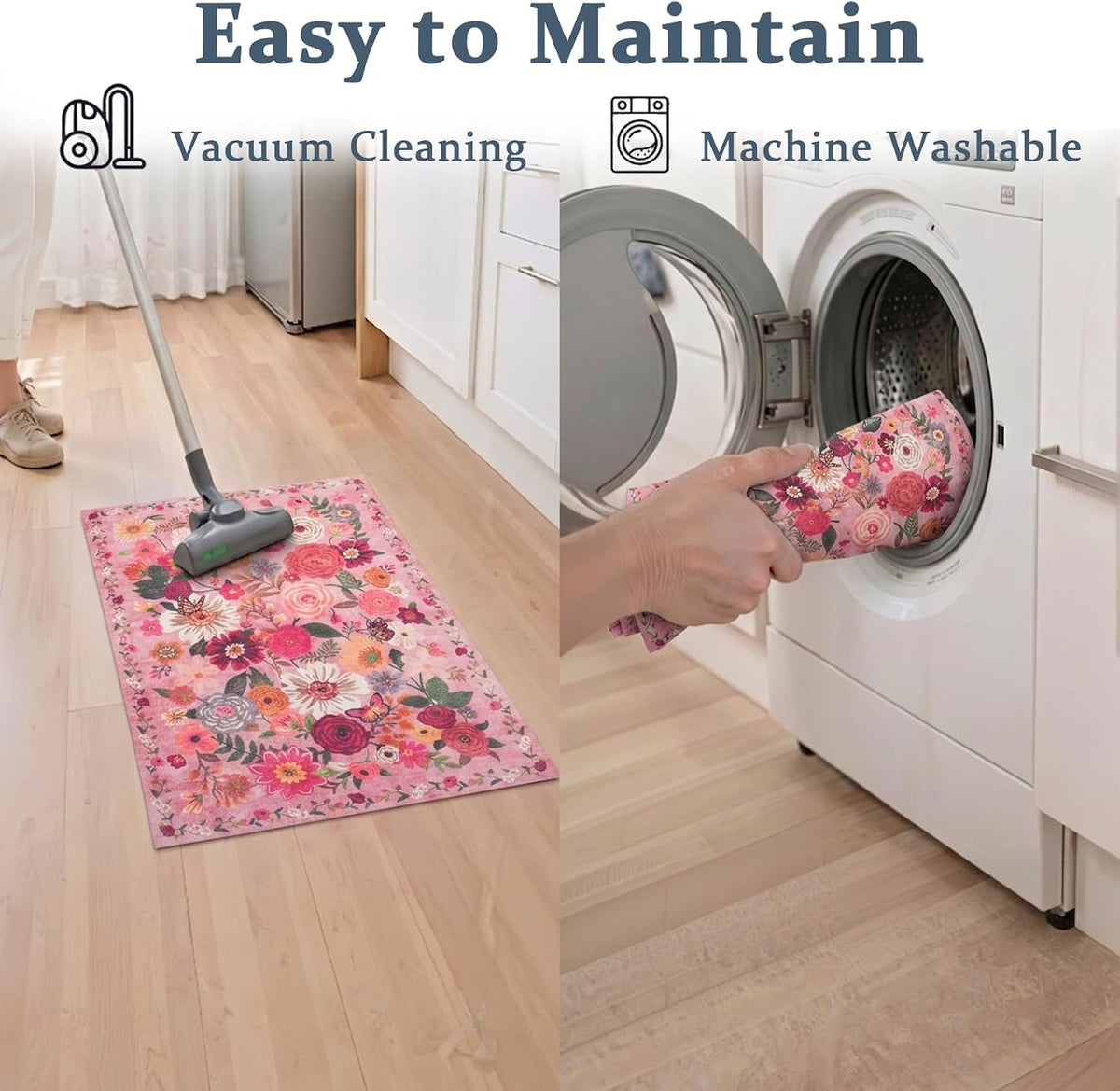 24x17 Inch Door Mat Indoor Entrance,Floral Area Rug Non Slip Pink