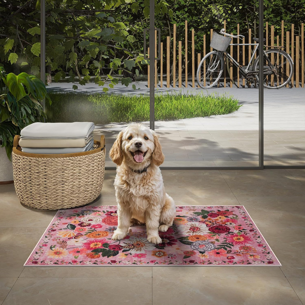 24x17 Inch Door Mat Indoor Entrance,Floral Area Rug Non Slip Pink