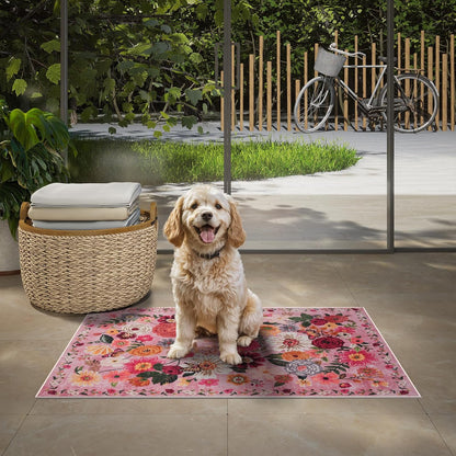 24x17 Inch Door Mat Indoor Entrance,Floral Area Rug Non Slip Pink