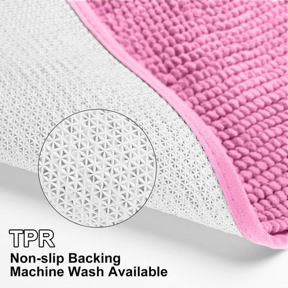 Bathroom Rugs Sets 3 Piece, Chenille Bath Mat Set, Pink