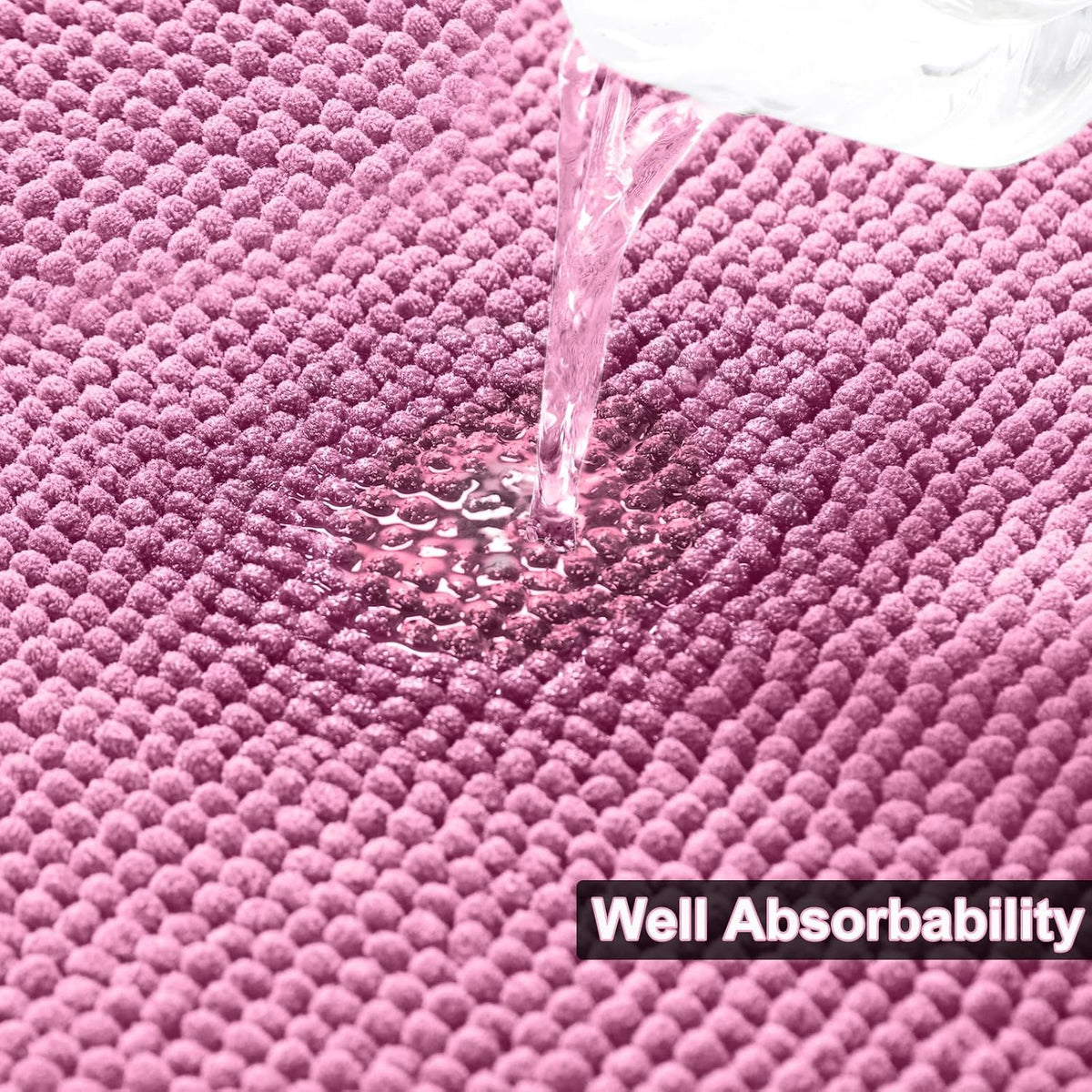 Bathroom Rugs Sets 3 Piece, Chenille Bath Mat Set, Pink
