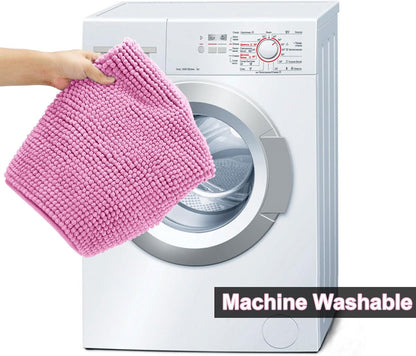 Bathroom Rugs Sets 3 Piece, Chenille Bath Mat Set, Pink