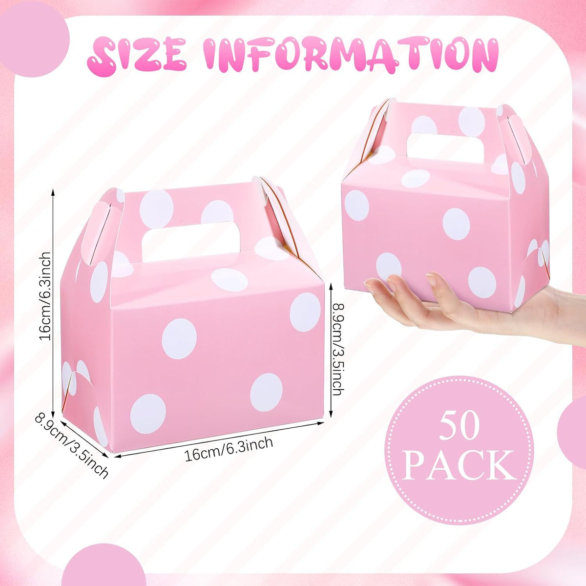 50 Pcs Large Pink Polka Dot Candy Boxes for Party