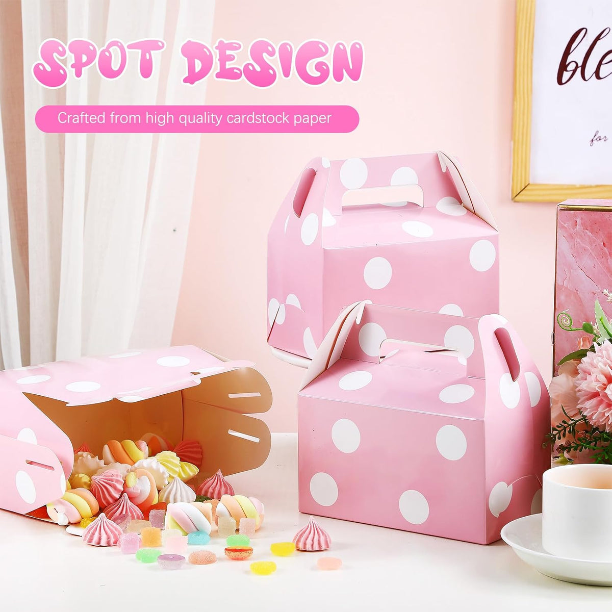 50 Pcs Large Pink Polka Dot Candy Boxes for Party