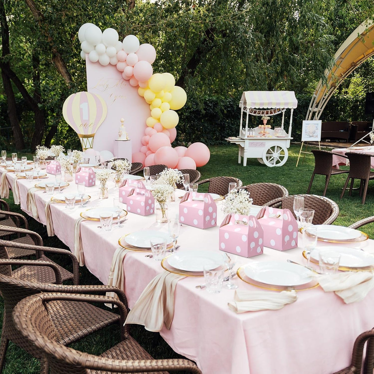 50 Pcs Large Pink Polka Dot Candy Boxes for Party