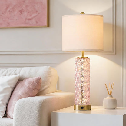 27.75" Pink Table Lamps Set of 2 with Glass Nightlight for Bedside