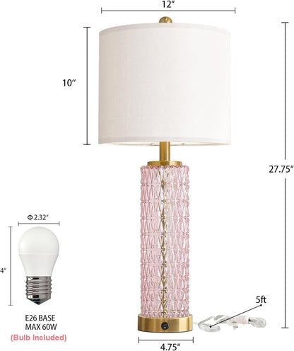 27.75" Pink Table Lamps Set of 2 with Glass Nightlight for Bedside