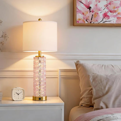 27.75" Pink Table Lamps Set of 2 with Glass Nightlight for Bedside