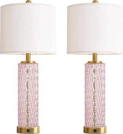 27.75" Pink Table Lamps Set of 2 with Glass Nightlight for Bedside