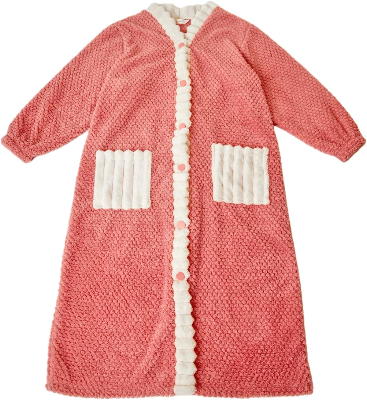 Women's Long Plush Robe, Textured Lounge Robe with Contrast Trim
