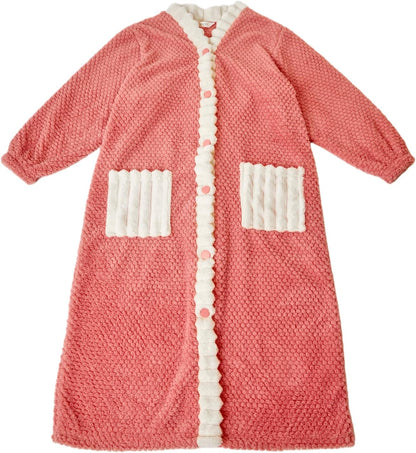 Women's Long Plush Robe, Textured Lounge Robe with Contrast Trim