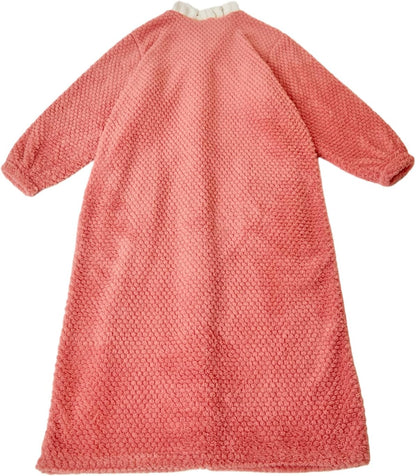 Women's Long Plush Robe, Textured Lounge Robe with Contrast Trim